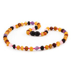 Natural Baltic Amber Junior Necklace with Amethyst & Rose Quartz. Baroque 6mm - JN109