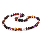 Natural Baltic Amber Junior Necklace with Amethyst & Rose Quartz. Baroque 6mm - JN110