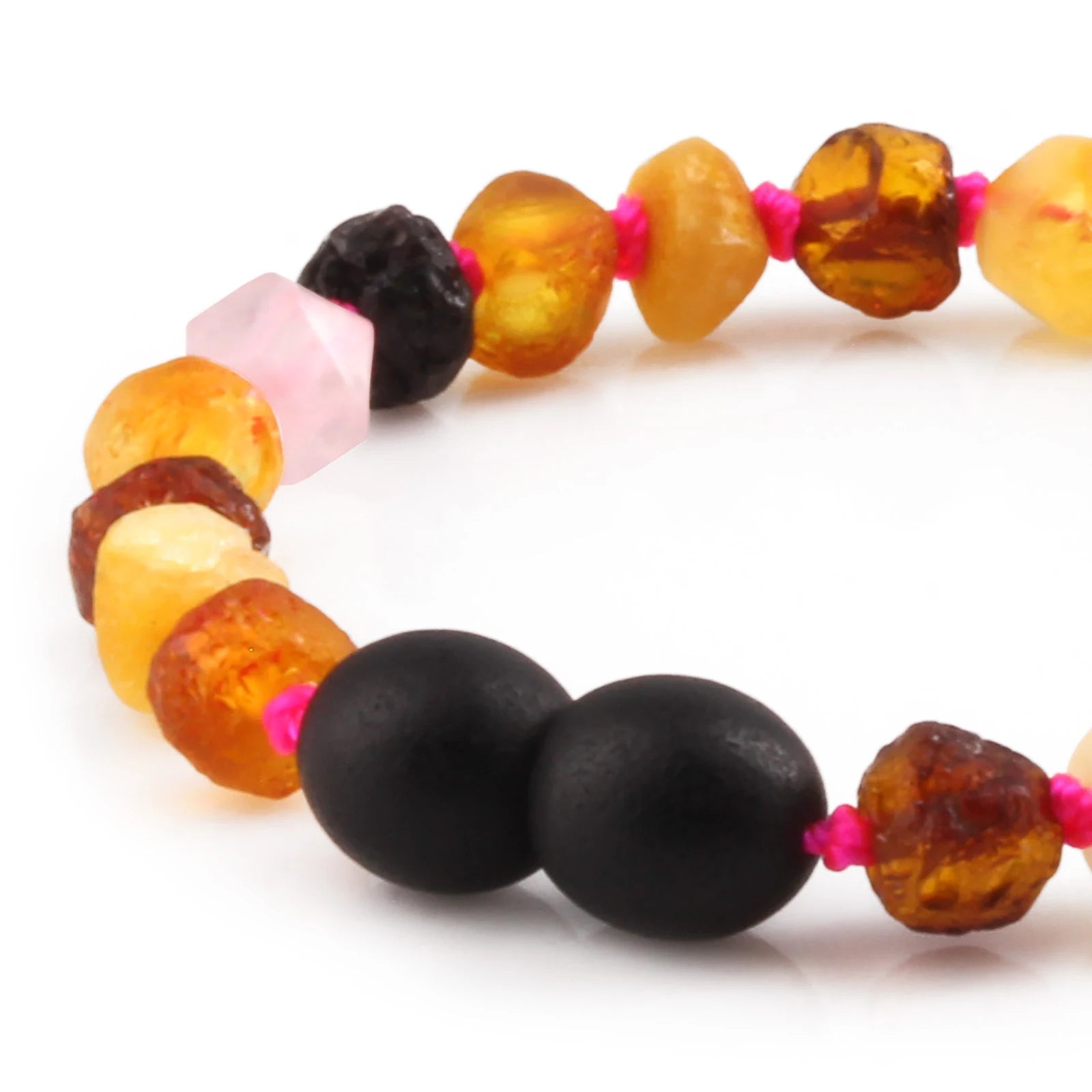 Baltic Amber Teething Bracelet with Amethyst & Rose Quartz. Baroque 6mm - LE560