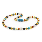 Natural Baltic Amber Junior Necklace with Lake Blue Imperial Jasper & Tridacna Shell. Baroque 5mm - JN96-T