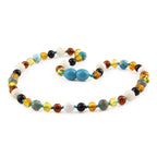 Baltic Amber Teething Necklace with Lake Blue Imperial Jasper & Tridacna Shell. Baroque 5mm - LE474-T