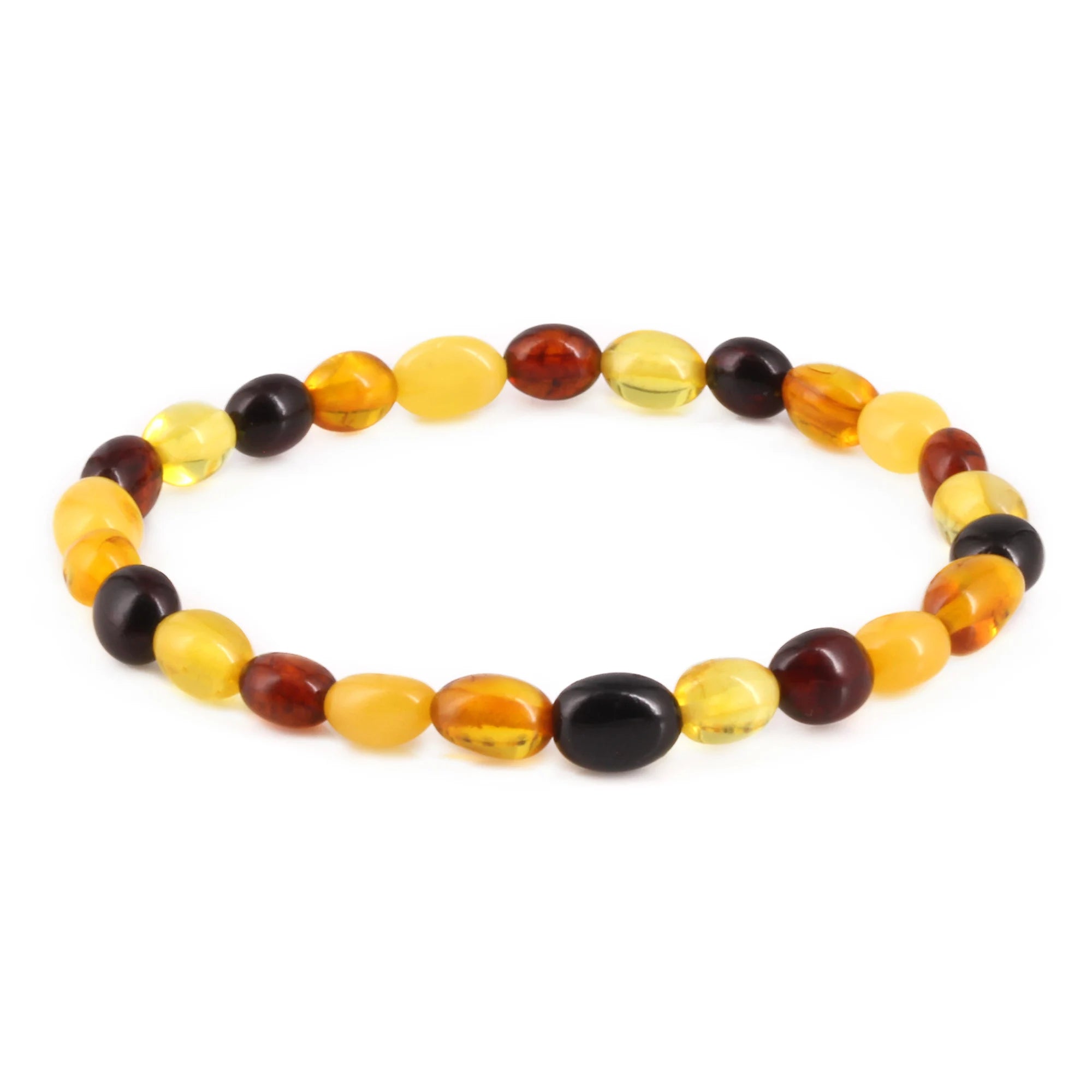 Adult Baltic Amber Bracelet. Olive Multicolour 5mm - XO54M