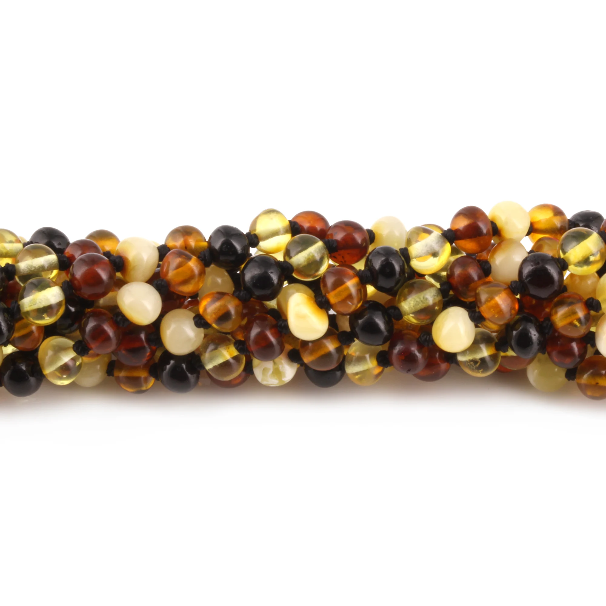 Baltic Amber Baby Teething Bracelet Baroque Multicolor Glossy Finish - Wholesale Lot of 10pcs - 14cm / 5.5in - XB54M2