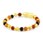 Baltic Amber Baby Teething Bracelet Baroque Multicolor Glossy Finish - Wholesale Lot of 10pcs - 14cm / 5.5in - XB54M1