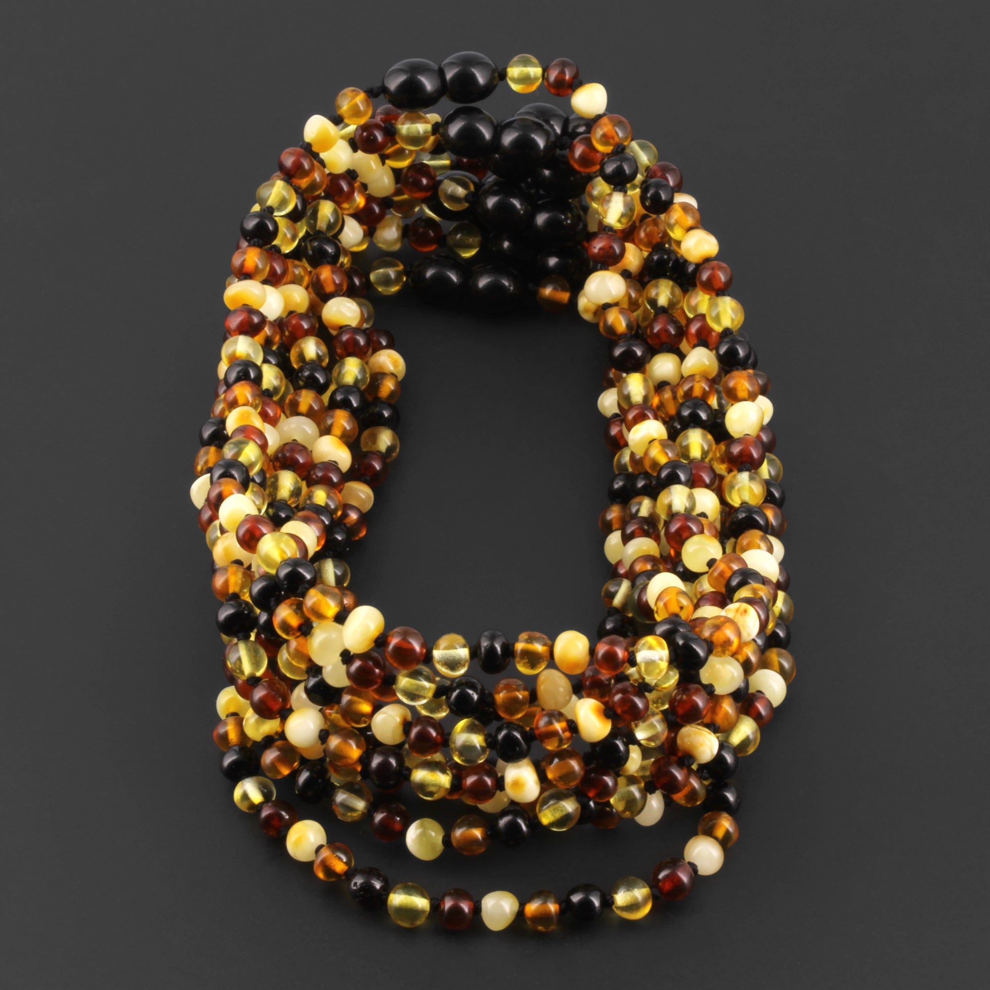 Baltic Amber Baby Teething Necklace Baroque Multicolor Glossy Finish - Wholesale Lot of 10pcs - 32cm / 12.6in - XB54M2