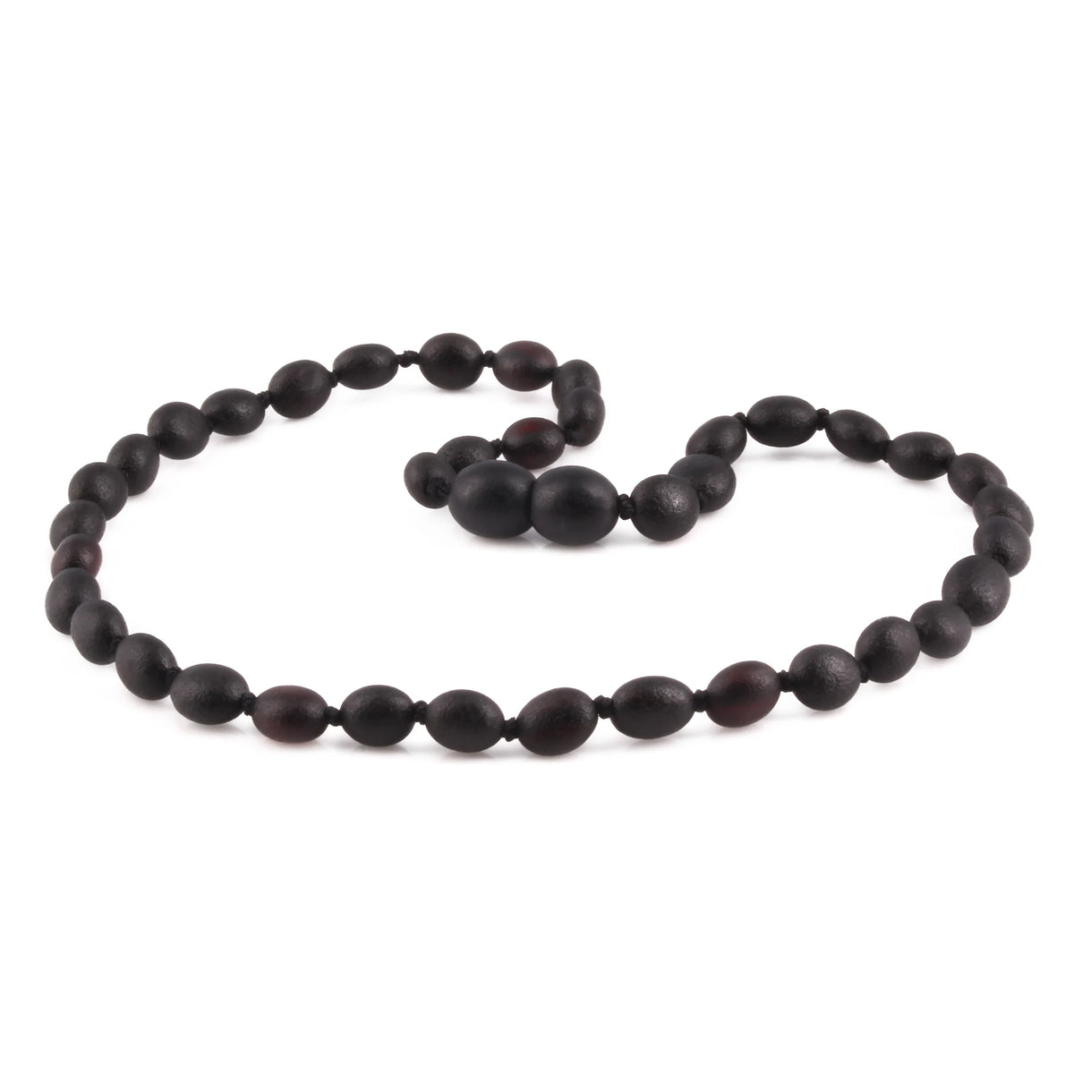 Black Baltic amber olive children's necklace, 32cm