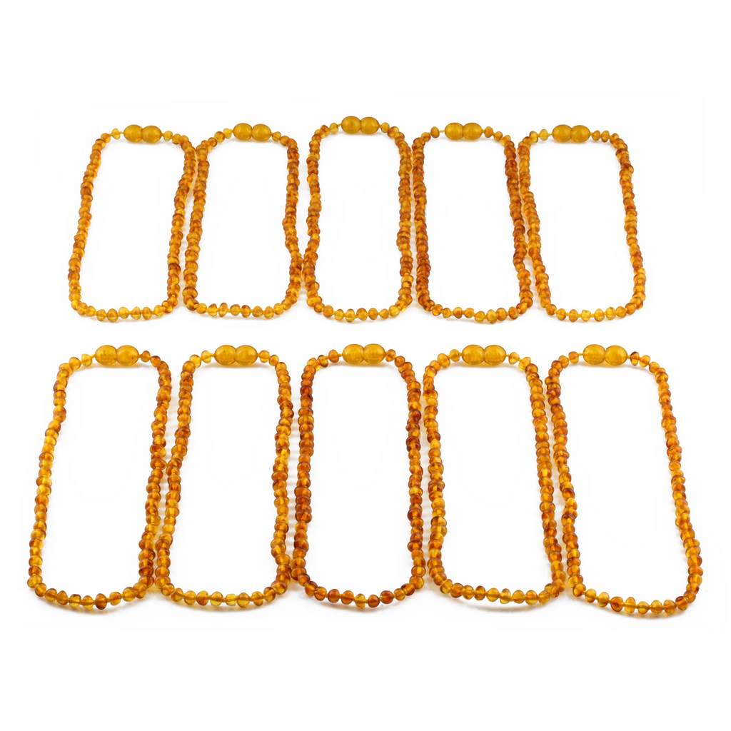 Baltic Amber Baby Teething Necklace Baroque Light Cognac Glossy Finish - Wholesale Lot of 10pcs - 32cm / 12.6in - XB43LC