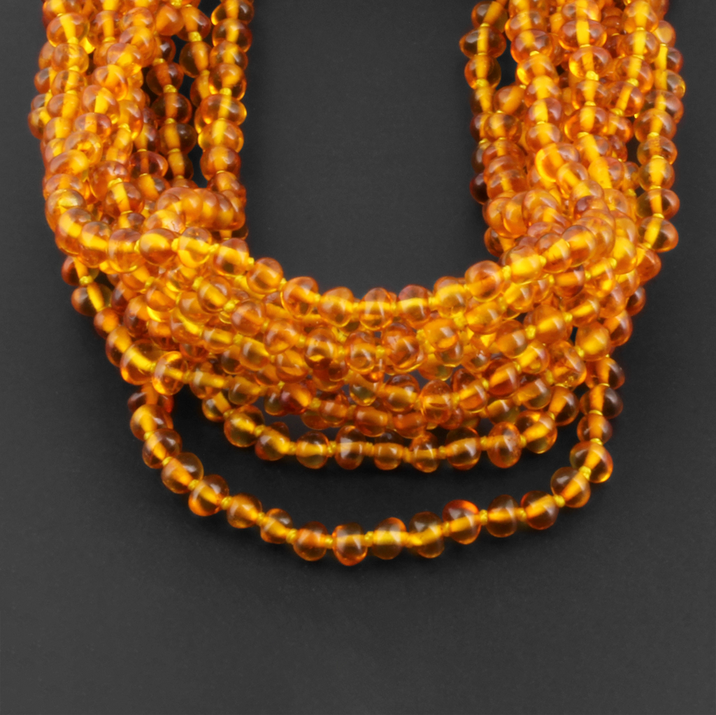 Baltic Amber Baby Teething Necklace Baroque Light Cognac Glossy Finish - Wholesale Lot of 10pcs - 32cm / 12.6in - XB43LC