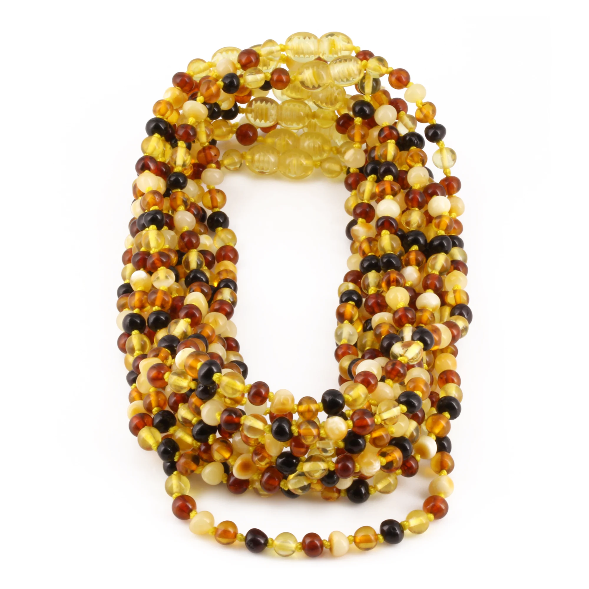 Baltic Amber Baby Teething Necklace Baroque Multicolor Glossy Finish - Wholesale Lot of 10pcs - 32cm / 12.6in - XB54M1
