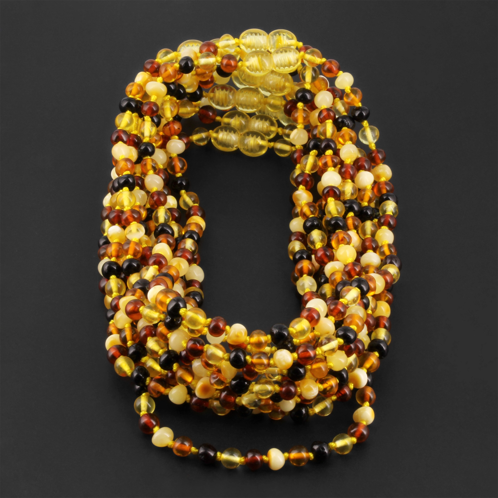 Baltic Amber Baby Teething Necklace Baroque Multicolor Glossy Finish - Wholesale Lot of 10pcs - 32cm / 12.6in - XB54M1