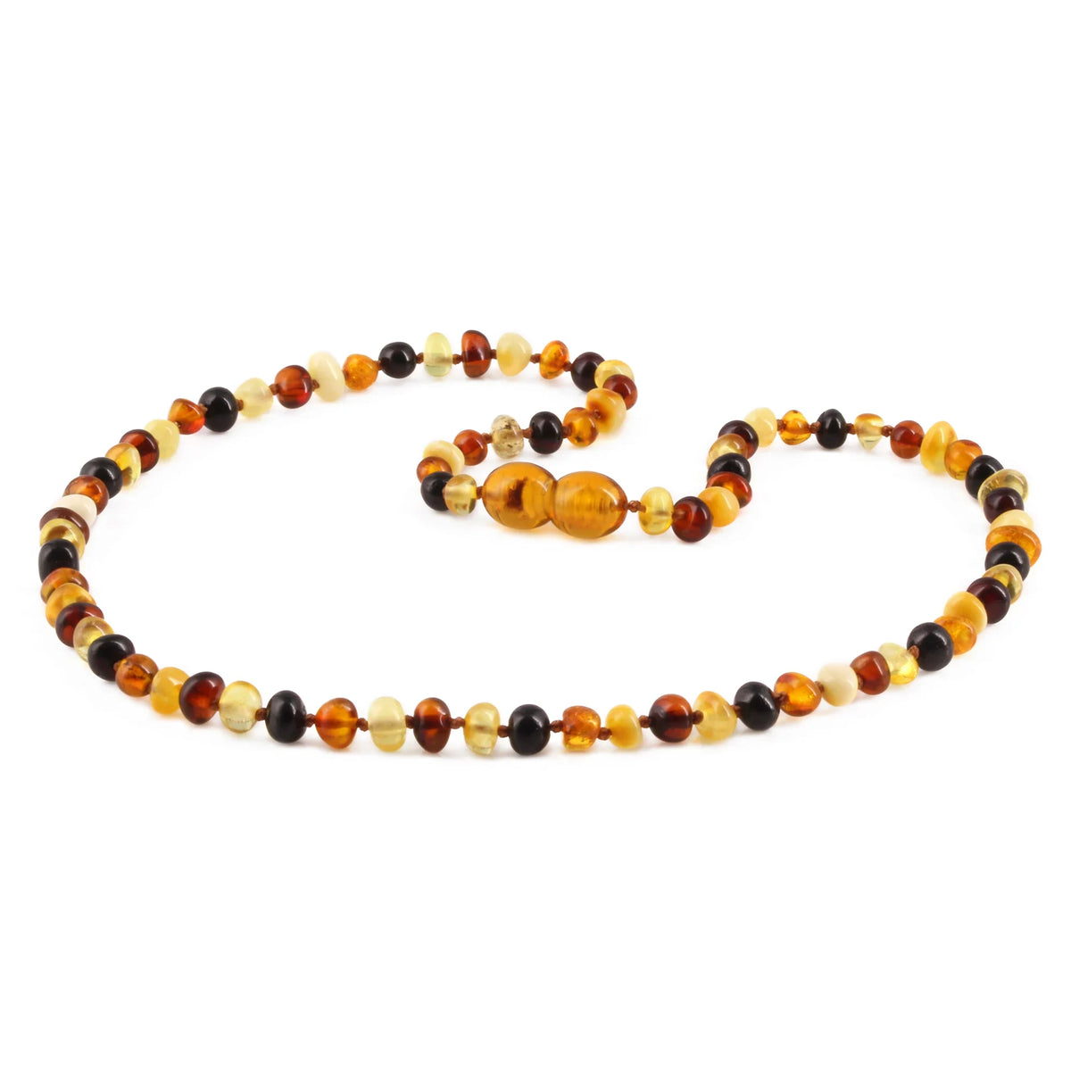 Multicolour Baltic amber baroque junior necklace, 38cm