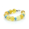 Yellow Baltic amber adult bracelet with turquoise and sterling silver, 19cm