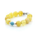Yellow Baltic amber round adult bracelet with turquoise and sterling silver, 19cm