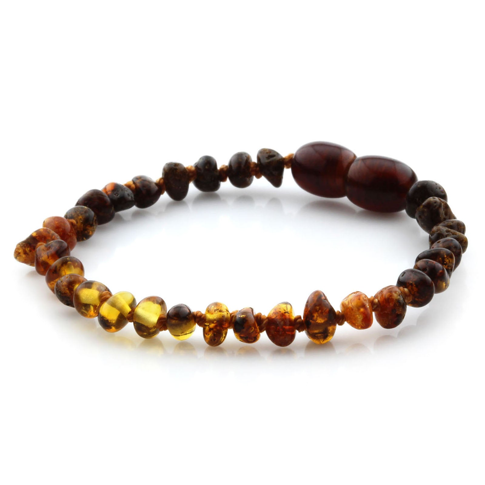 Baltic Amber Teething Bracelet. Roundel Rainbow Glossy 4mm - LE02