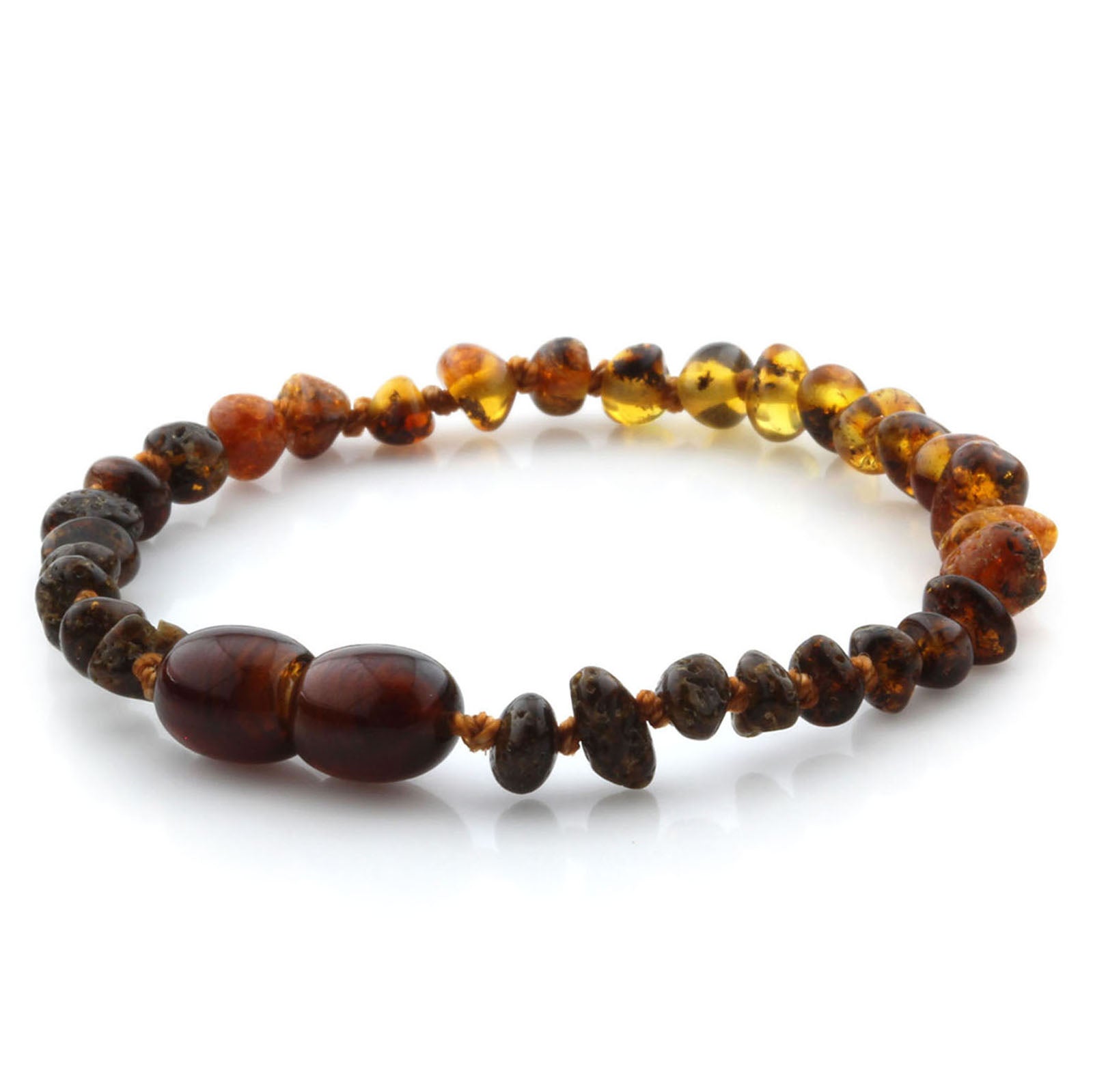 Baltic Amber Teething Bracelet. Roundel Rainbow Glossy 4mm - LE02