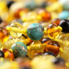Natural Baltic Amber Junior Necklace with Lake Blue Imperial Jasper. Baroque 5mm - JN96