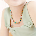 Natural Baltic Amber Junior Necklace with Lake Blue Imperial Jasper & Tridacna Shell. Baroque 5mm - JN96-T