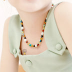 Natural Baltic Amber Junior Necklace with Lake Blue Imperial Jasper & Tridacna Shell. Baroque 5mm - JN96-T