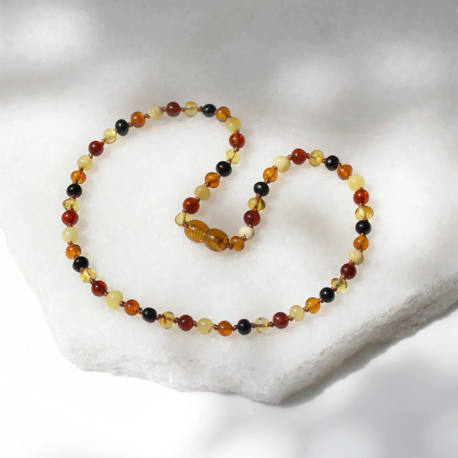 Natural Baltic Amber Junior Necklace. Baroque Multicolour 5mm - XB54M