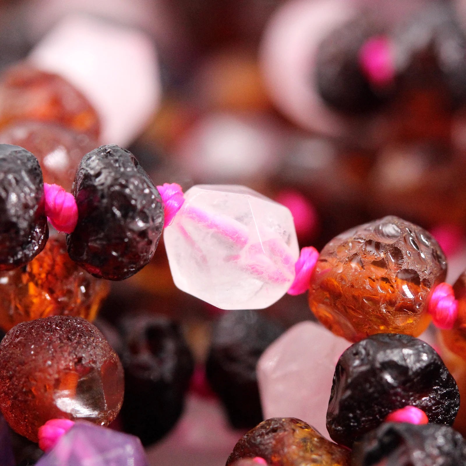 Baltic Amber Teething Bracelet with Amethyst & Rose Quartz. Baroque 6mm - LE561