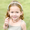 Baltic amber baroque children's necklace with amethyst and rose quartz, 32cm
