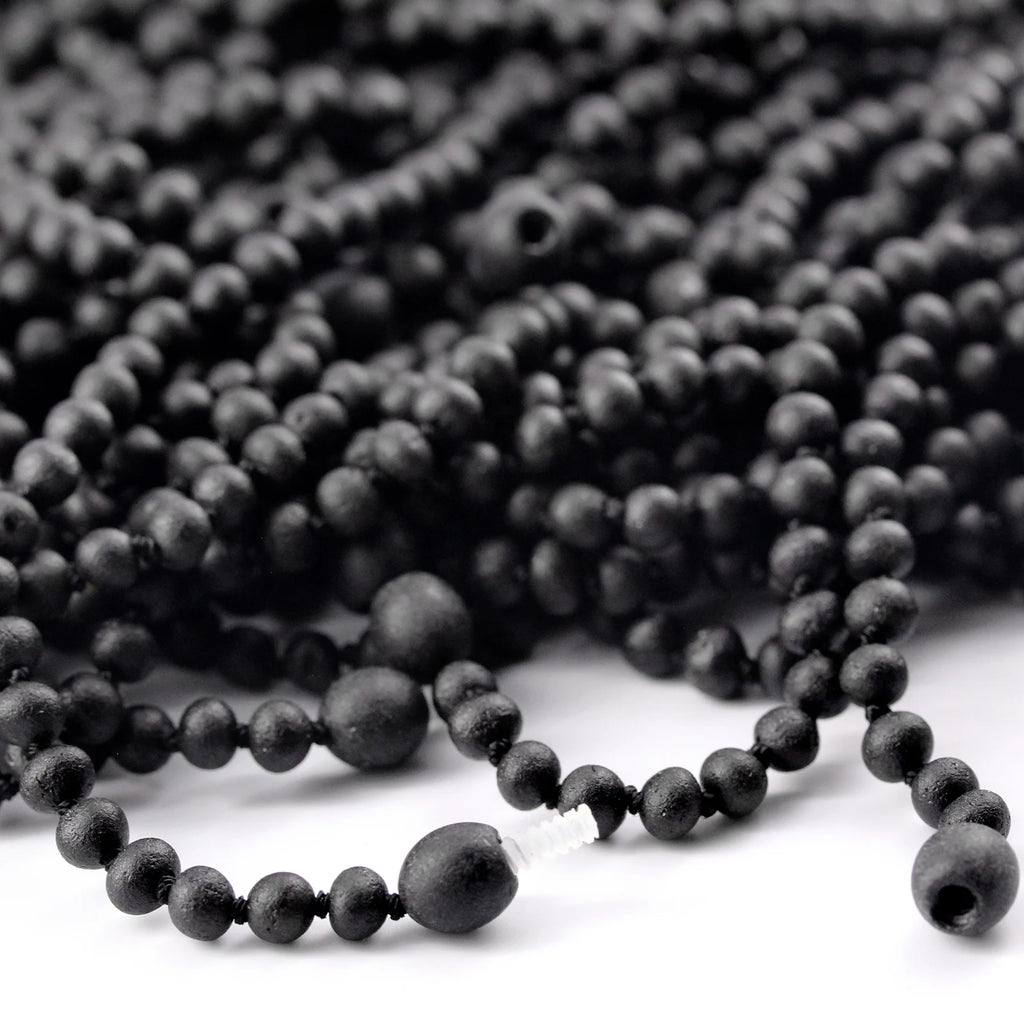 Baltic Amber Teething Necklace. Baroque Black 5mm - XB54BM