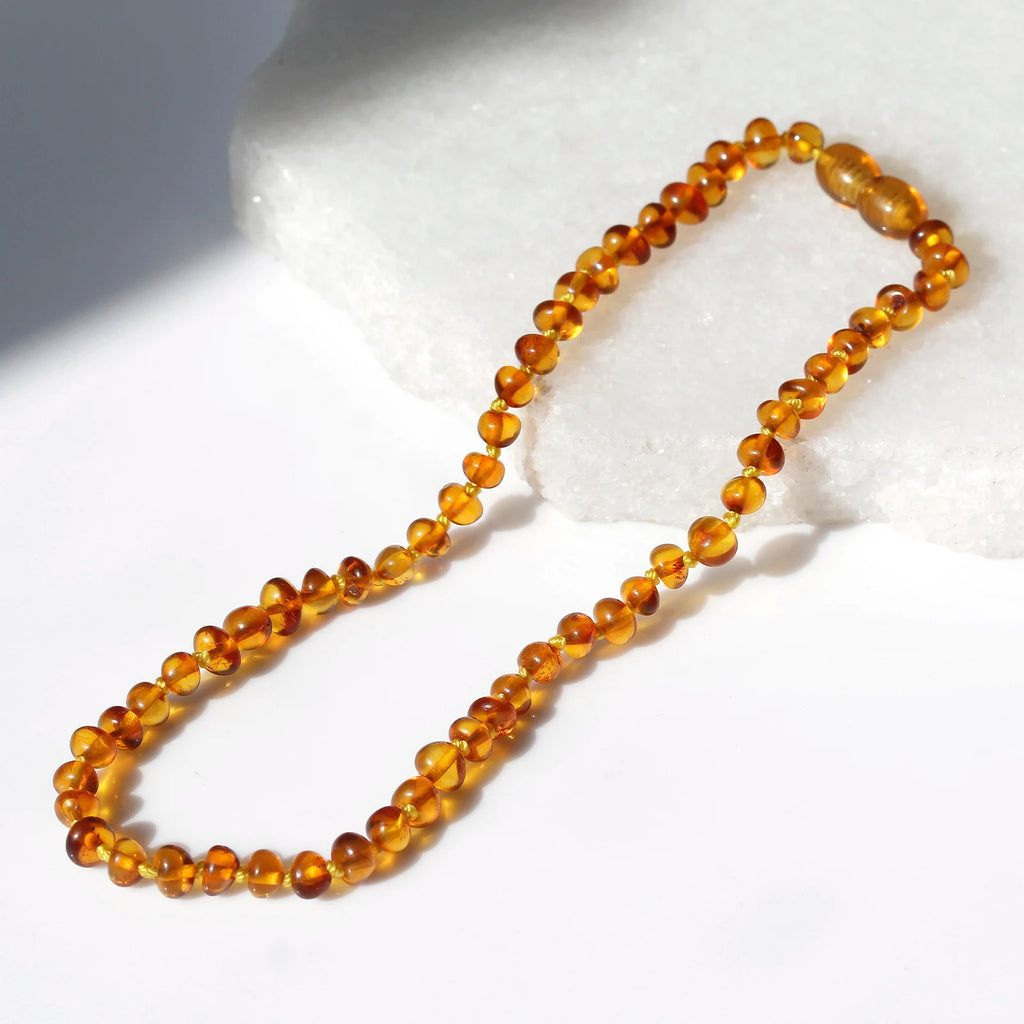 Baltic Amber Teething Necklace. Baroque Light Cognac 5mm - XB54LC