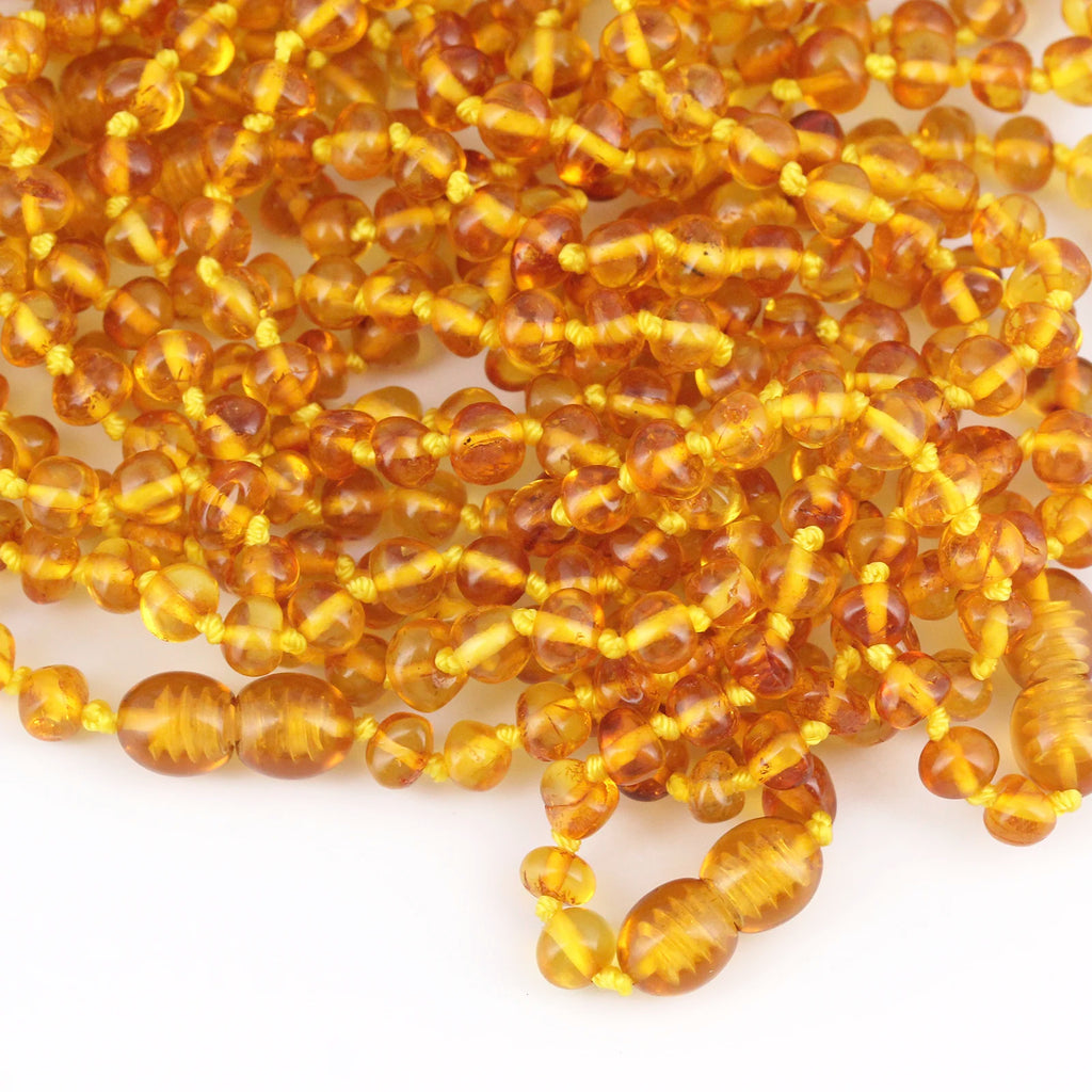 Baltic Amber Teething Necklace. Baroque Light Cognac 5mm - XB54LC