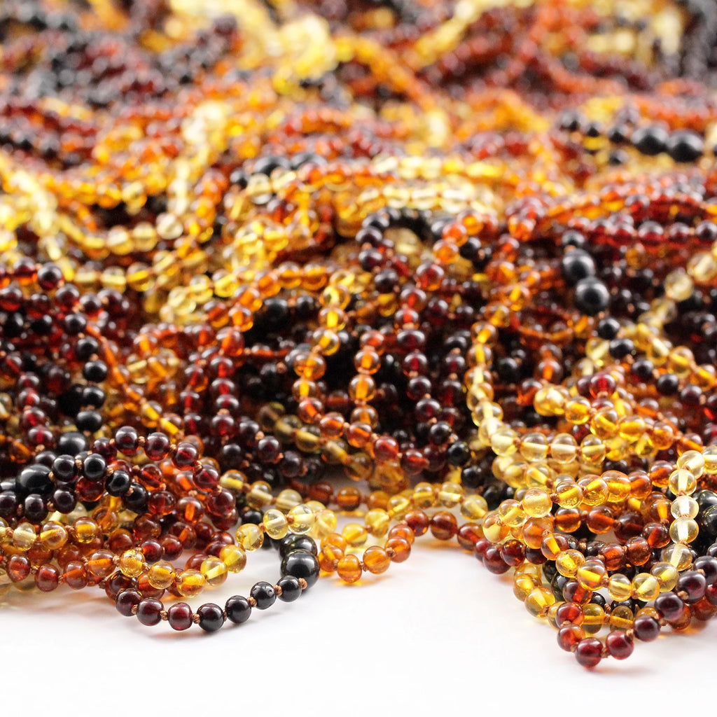 Baltic Amber Teething Necklace. Baroque Rainbow 5mm - XB54R2