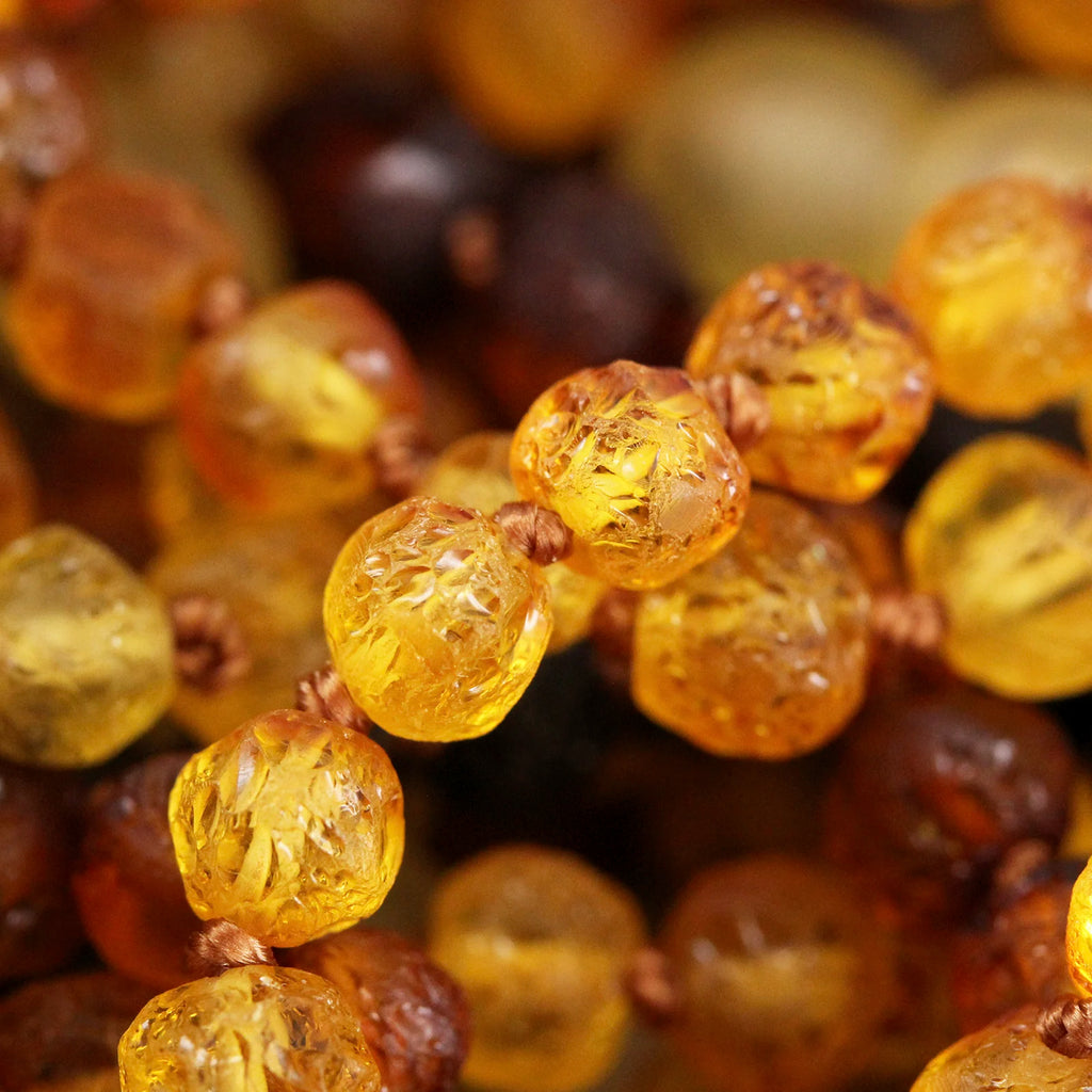 Baltic Amber Teething Bracelet. Baroque Rainbow 5mm - XB55R1-RAW