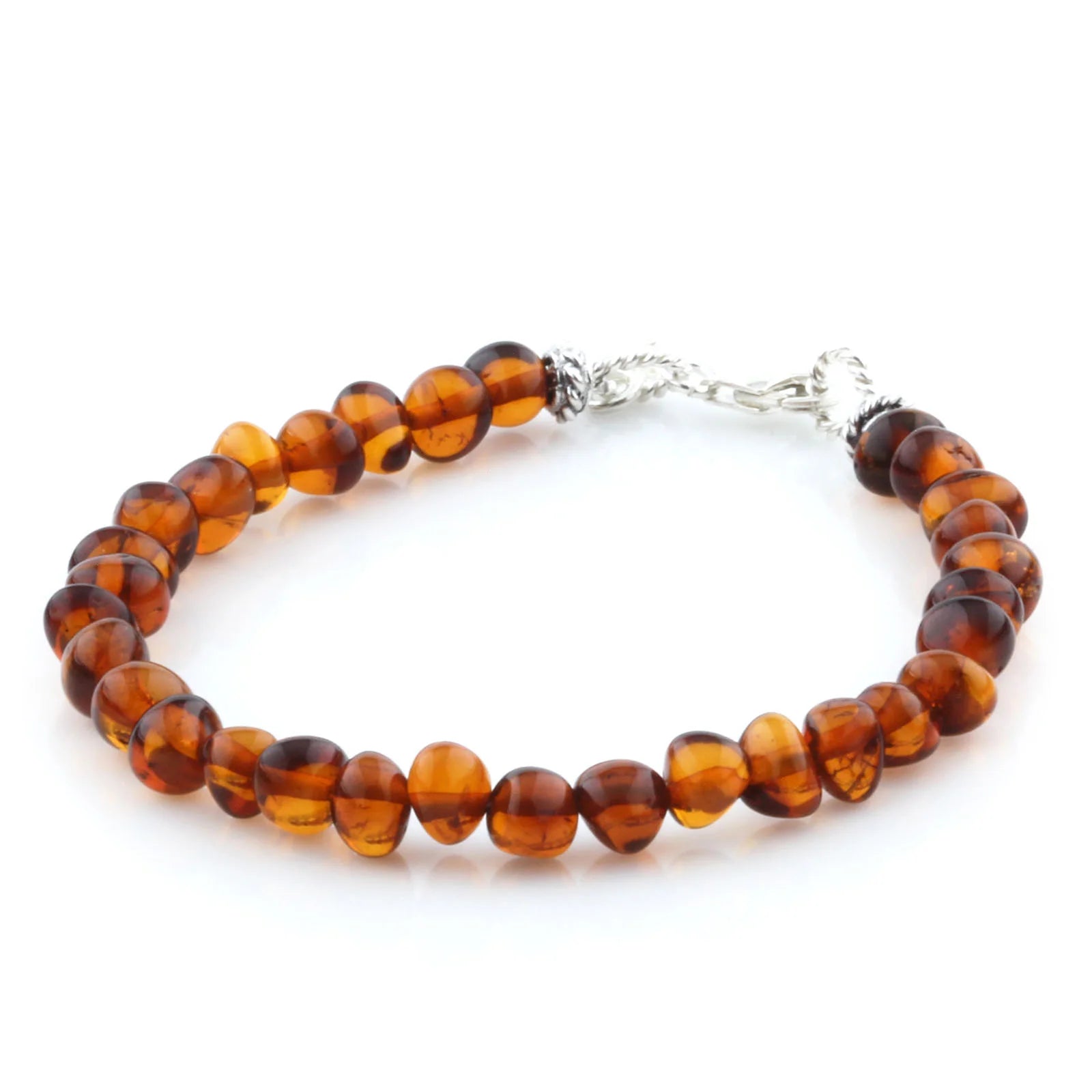 Adult Baltic Amber & 925 Sterling Silver Clasp Bracelet 18cm. SB101