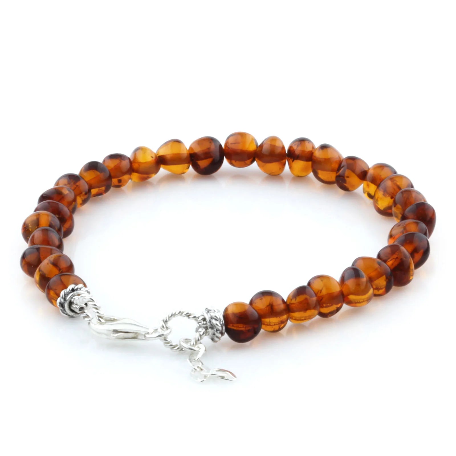 Adult Baltic Amber & 925 Sterling Silver Clasp Bracelet 18cm. SB101
