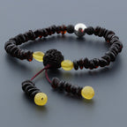 Adult Baltic Amber Bracelet with Lava Stone Mala Tassel. MS08