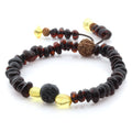Baltic amber adult bracelet with lava stone and rudraksha, 18cm