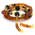 Adult Baltic Amber Bracelet with Lava Stone Mala Tassel. MT04