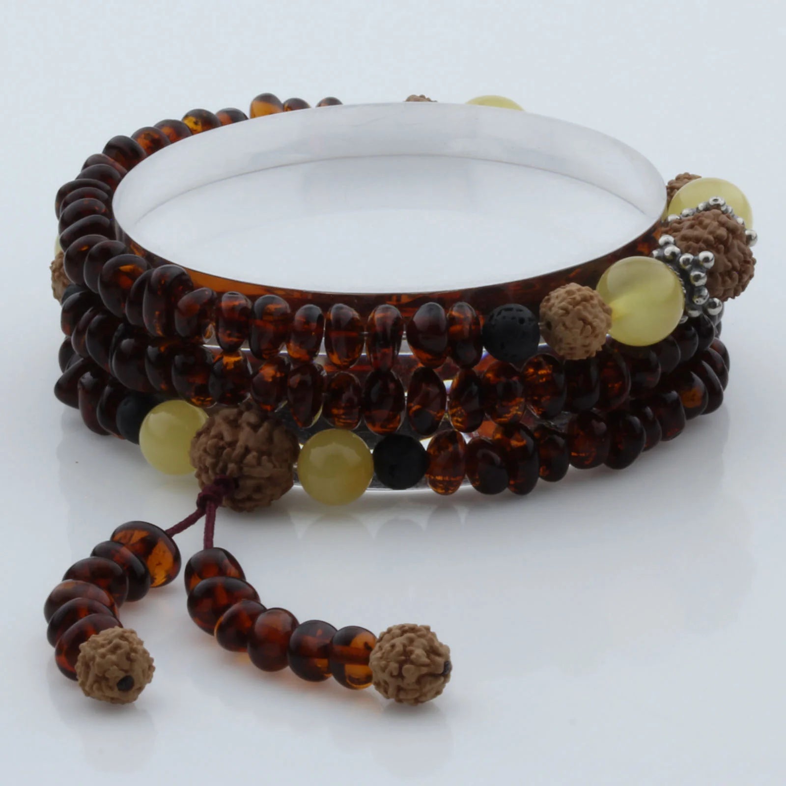 Adult Baltic Amber Bracelet with 925 Sterling Silver Mala Tassel. MT02