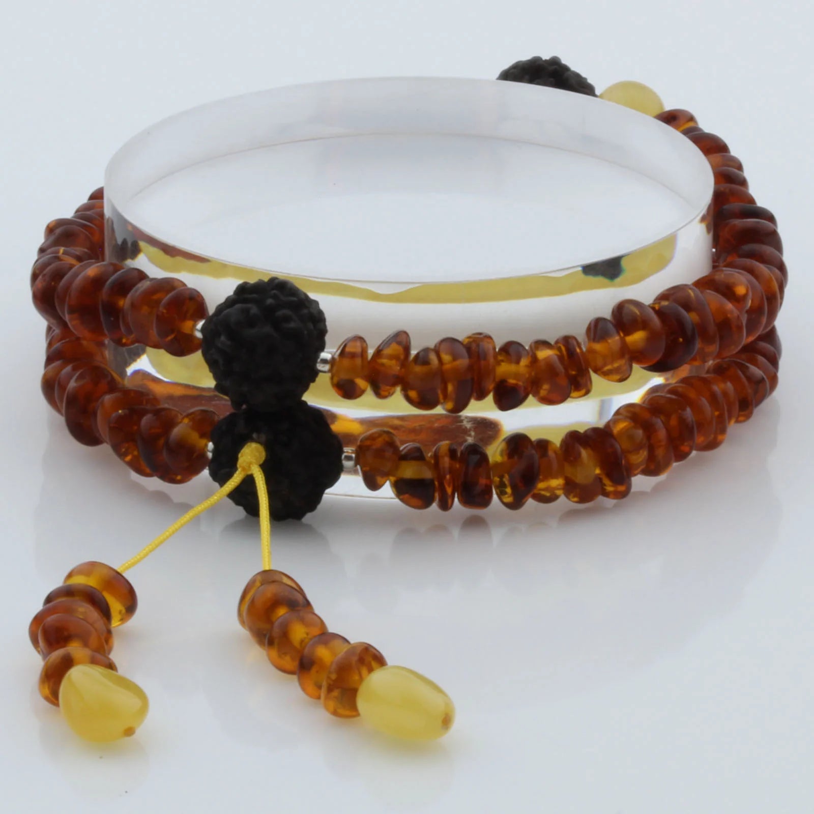 Adult Baltic Amber Bracelet with 925 Sterling Silver Mala Tassel. MD03