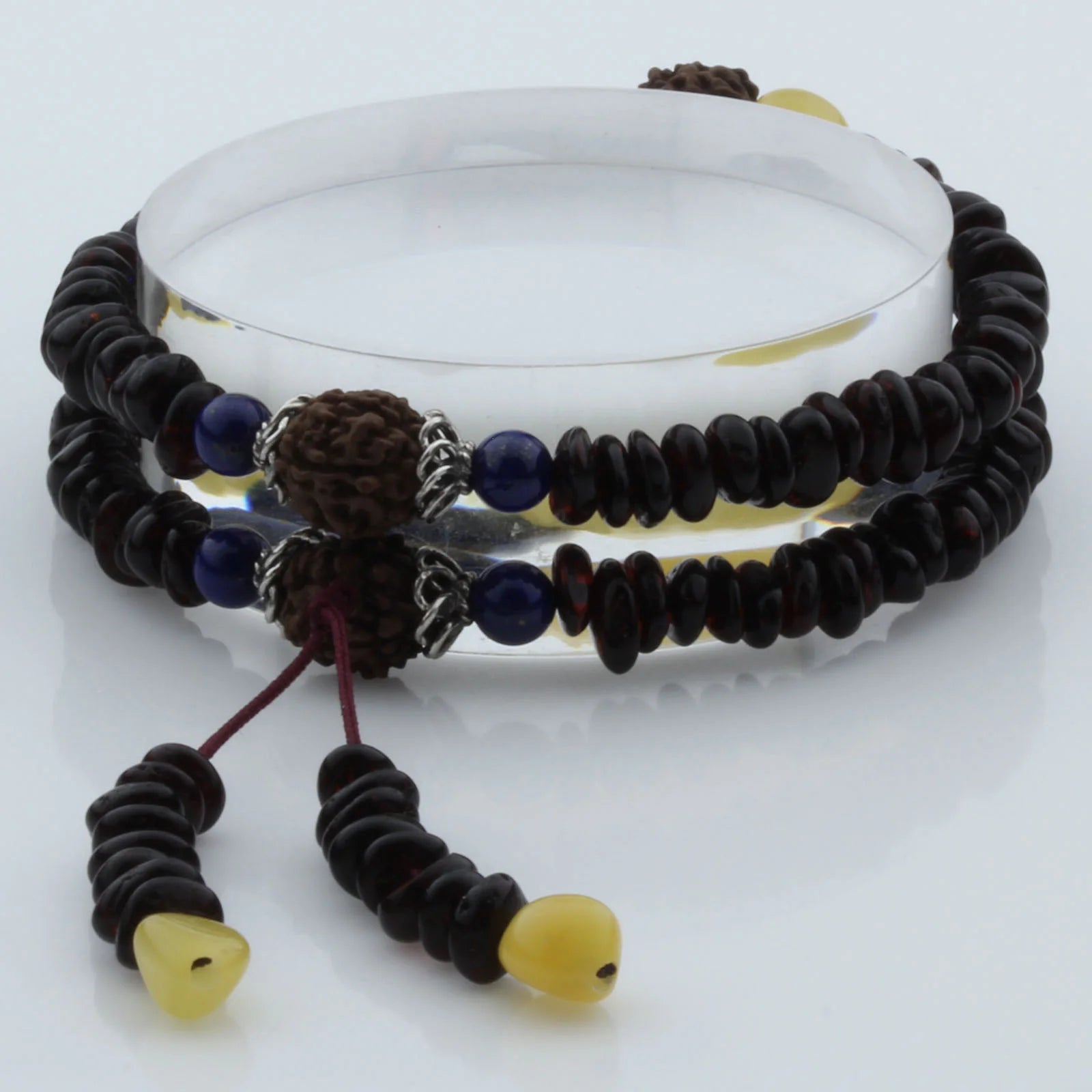 Adult Baltic Amber Bracelet with Lapis Lazuli Mala Tassel. MD04
