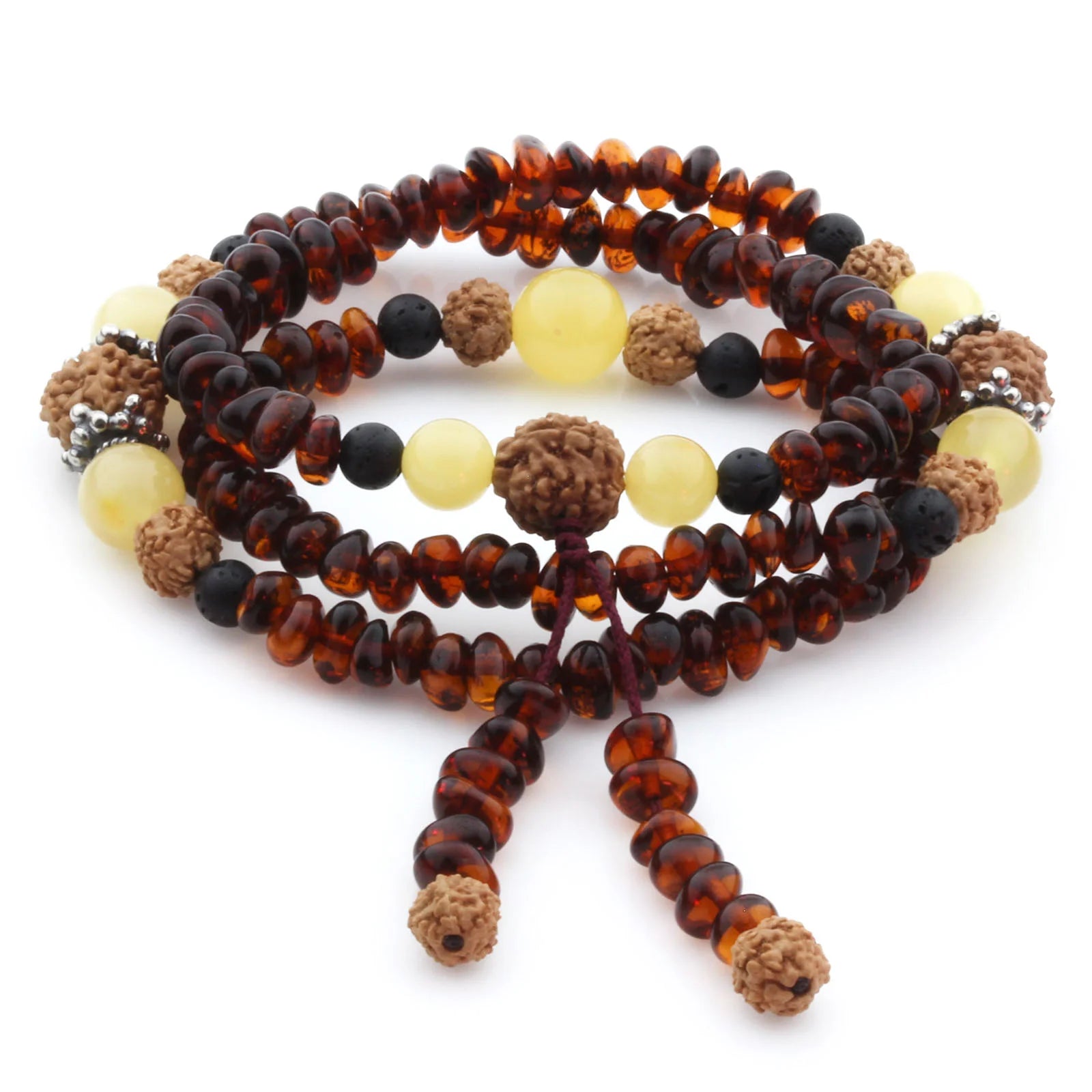 Adult Baltic Amber Bracelet with 925 Sterling Silver Mala Tassel. MT02