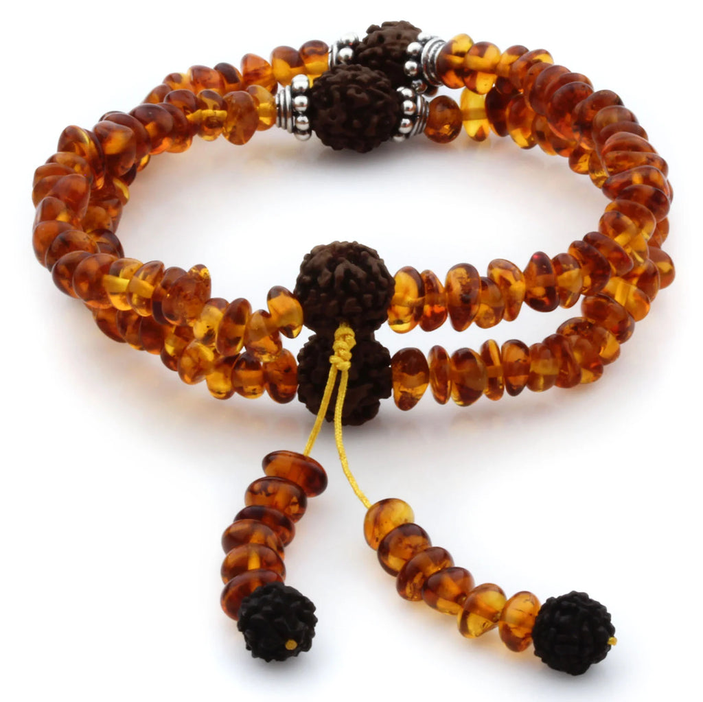 Adult Baltic Amber Bracelet with 925 Sterling Silver Mala Tassel. MD01