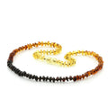 Rainbow and multicolour Baltic amber round flat adult necklace, 45cm