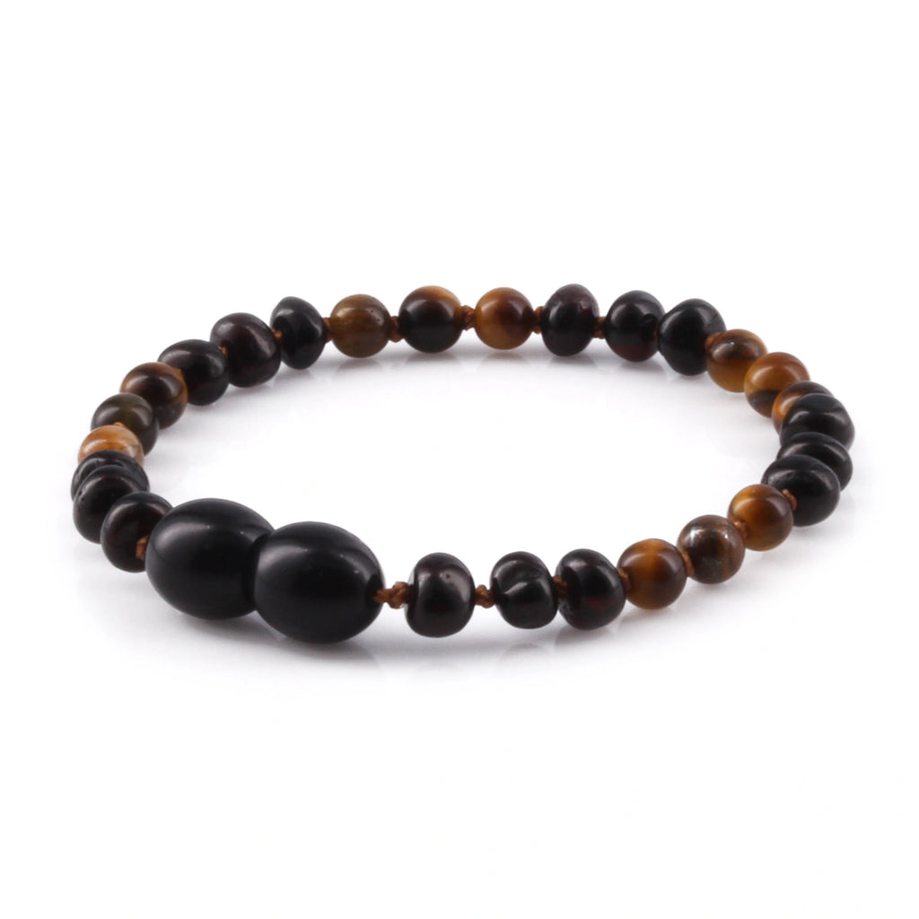 BALTIC AMBER & TIGER EYE TEETHING BRACELET. LIMITED EDITION. LE486
