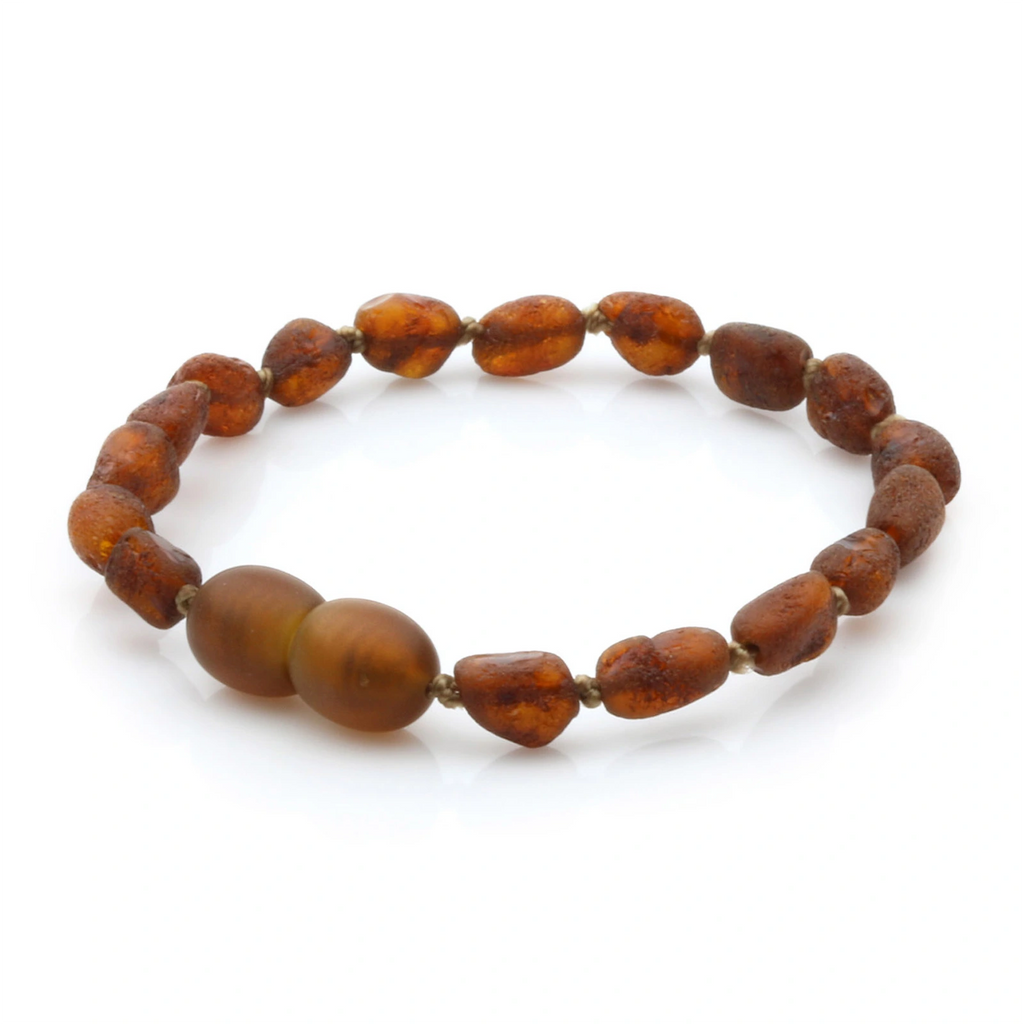Baltic Amber Teething Bracelet. Olive Cognac Rough 5mm - OL35