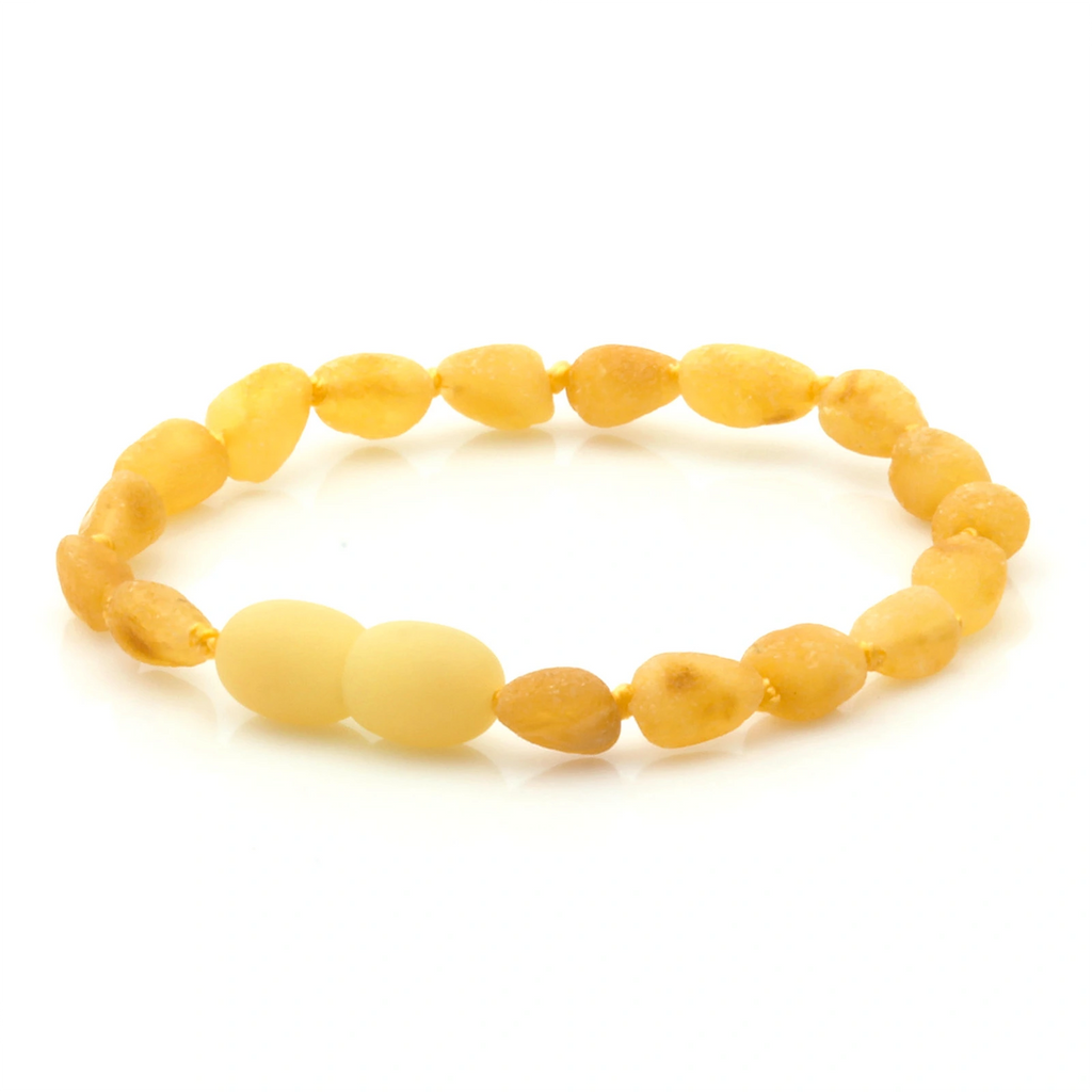 Baltic Amber Teething Bracelet. Olive Milky Yellow Rough 5mm - OL37