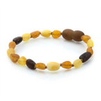 Baltic Amber Teething Bracelet. Olive Multicolor Rough 5mm - OL33