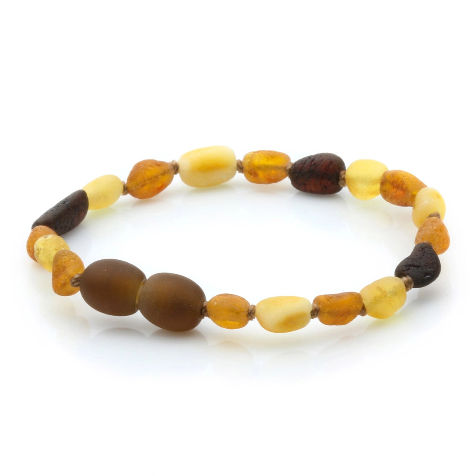 Baltic Amber Teething Bracelet. Olive Multicolor Rough 5mm - OL33