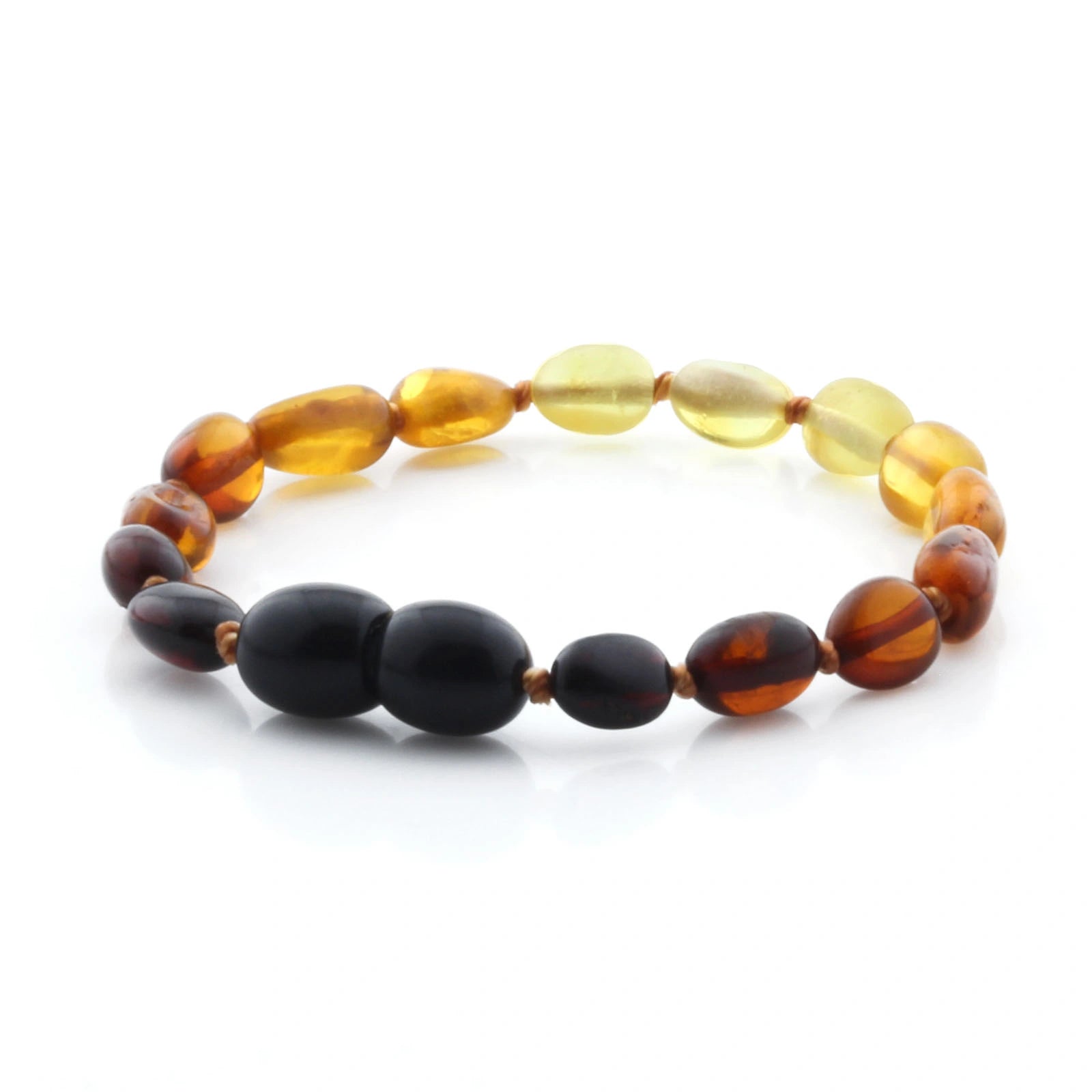 Baltic Amber Teething Bracelet. Olive Rainbow Glossy 5mm - OL20