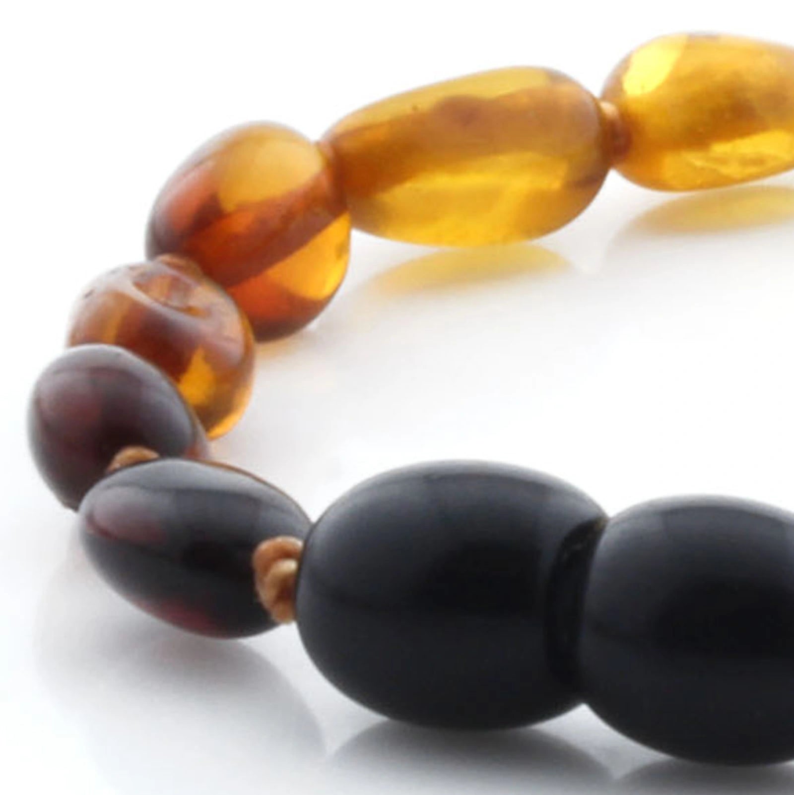 Baltic Amber Teething Bracelet. Olive Rainbow Glossy 5mm - OL20