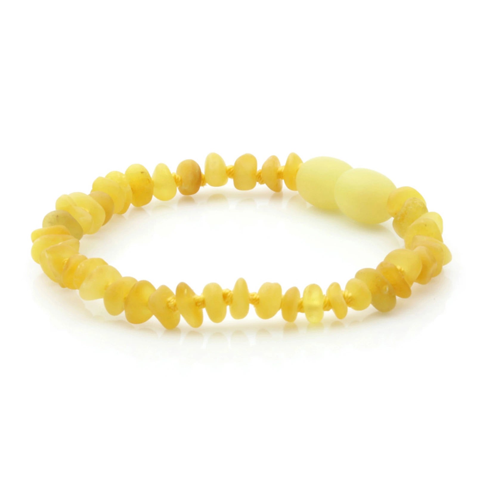 Baltic Amber Teething Bracelet. Roundel Milky Yellow Matte 4mm - RO98