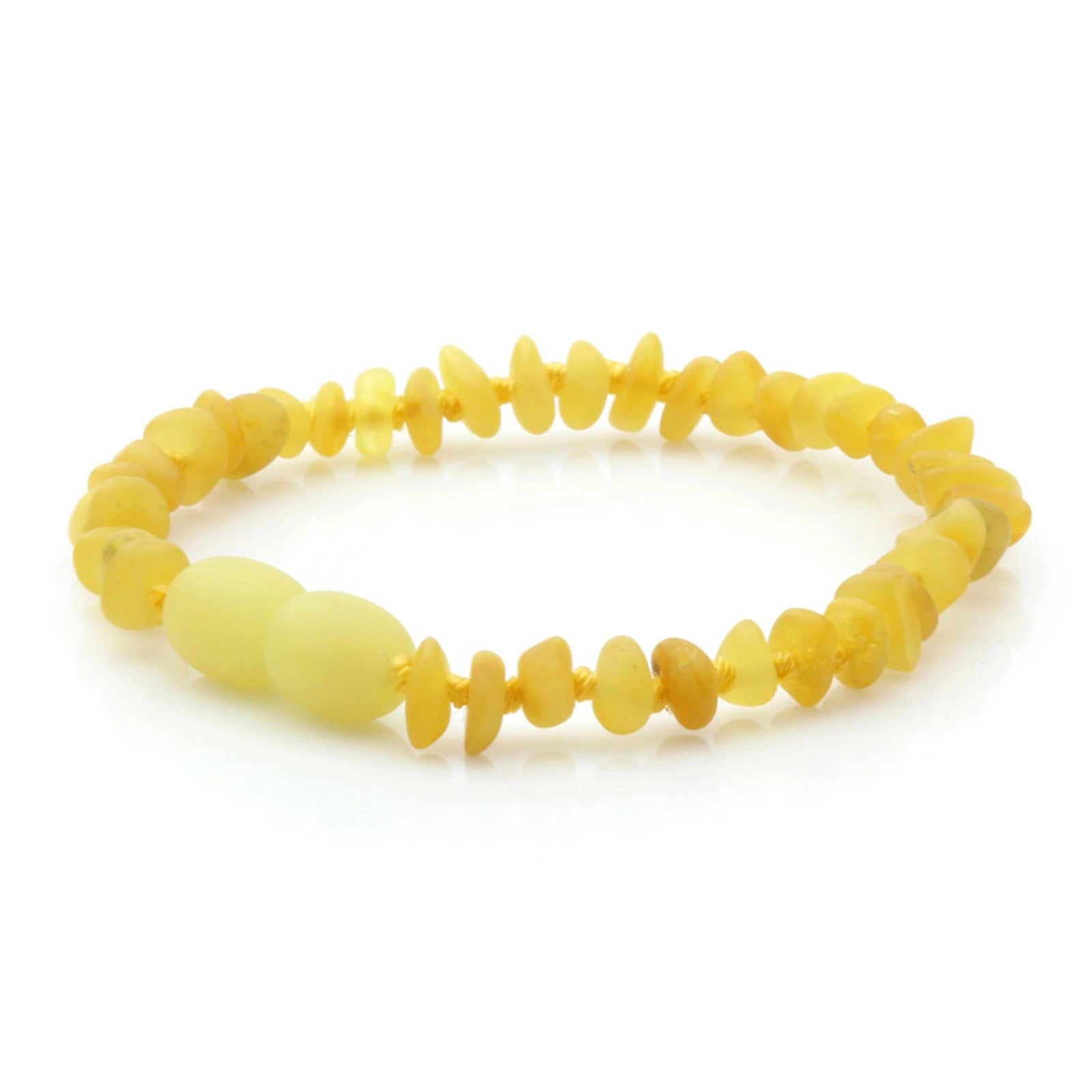 Baltic Amber Teething Bracelet. Roundel Milky Yellow Matte 4mm - RO98